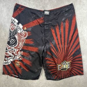 MMA Elite Fight Shorts Mens Large Red Black Athletic Ace Of Spades Graphic Y2K
